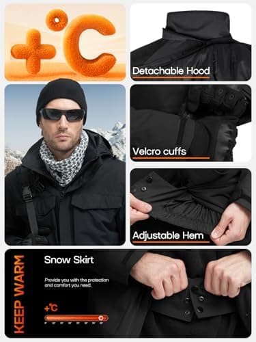 FREE SOLDIER Men's Waterproof Winter Ski Jacket with Detachable Hood and Multiple Pockets