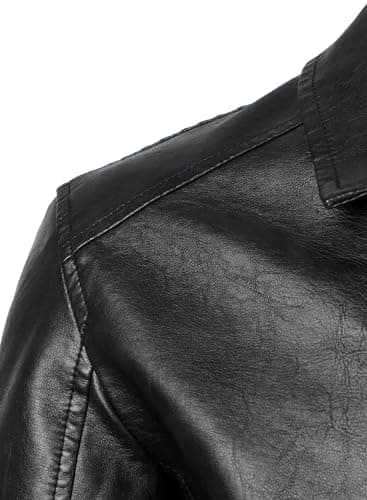 HOOD CREW Men's Faux Leather Bomber Jacket Classic Motorcycle