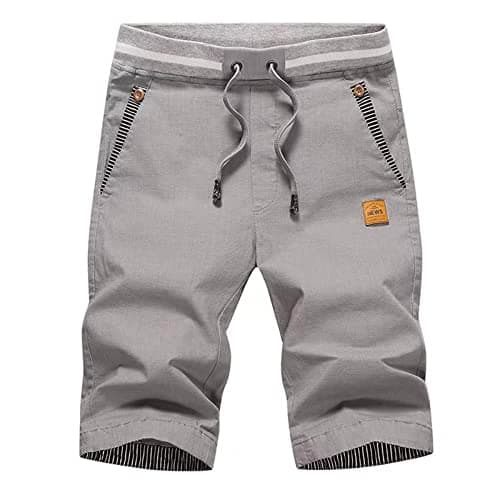 JustSun Men's Classic Fit Cotton Shorts with Elastic Waist and Pockets