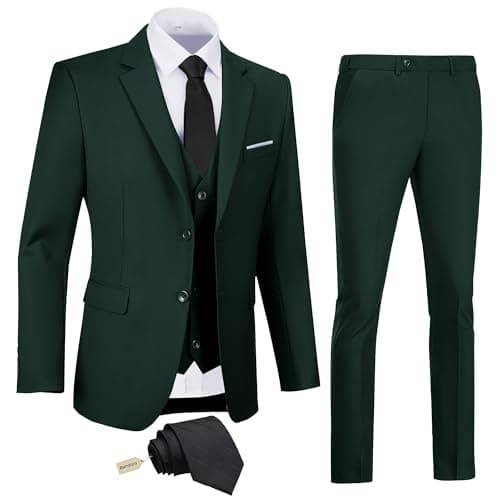 Amyox Men's Slim Fit 3 Piece Business Wedding Tux Suit Set Jacket Vest Pants Tie