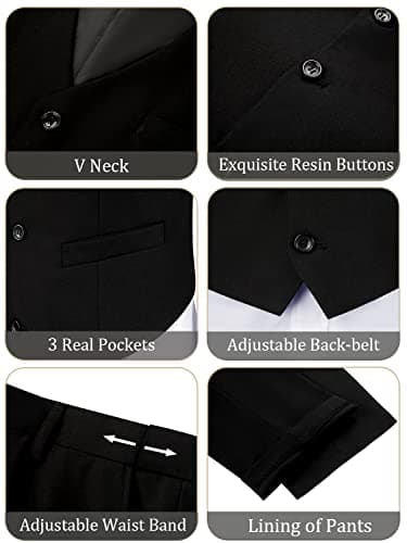 JPF Men's Slim Fit Suit Set - Solid Vest & Pants with Tie