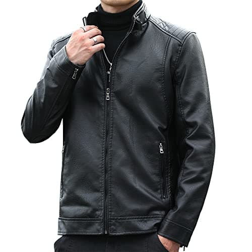 Men's Casual Faux Leather Biker Jacket for Womleys