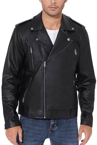 Men's Black Faux Leather Bomber Jacket - Lightweight Slim Fit Motorcycle Coat