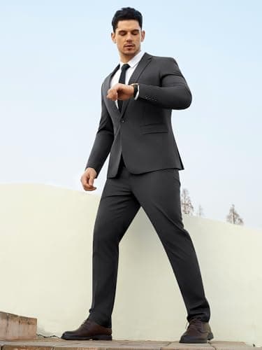 WEEN CHARM Men's Slim Fit 2 Piece One Button Blazer & Trousers Suit for Wedding Prom