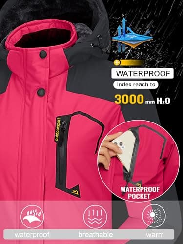 TACVASEN Women's Winter Waterproof Ski Jacket with Hood and Fleece Liner