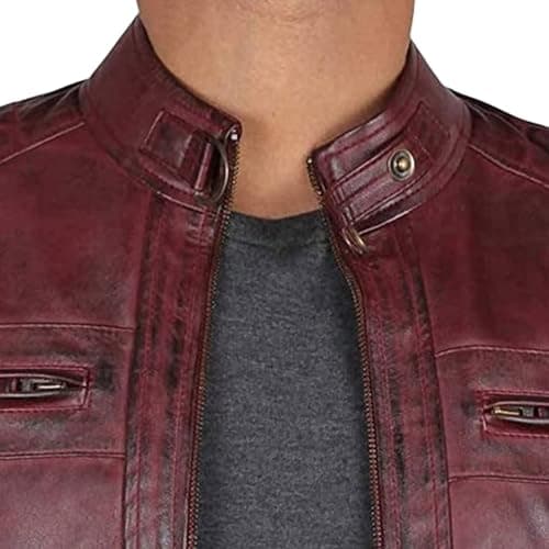 JEsilunmaMY Men's Distressed Punk Leather Jacket Vintage Motorcycle Bomber Coat
