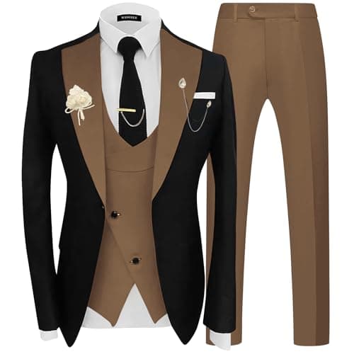Wangyue Men's Double Breasted Tuxedo Suit 3-Piece Slim Fit Sets for Wedding Prom