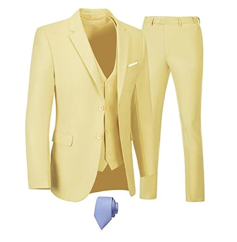 Men's 3-Piece Slim Fit Suit Set - Wedding Business Tuxedo with Blazer, Vest, Pants & Tie