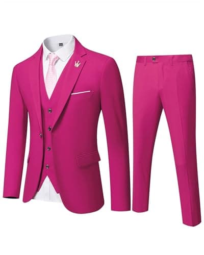 Hihawk Men's Stretch 3-Piece Slim Fit Suit Blazer Set Jacket Vest Pants Tie