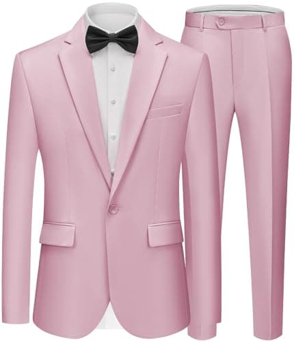 WEEN CHARM Men's Slim Fit 2-Piece One-Button Blazer & Tuxedo Pants Wedding Prom Suit Set
