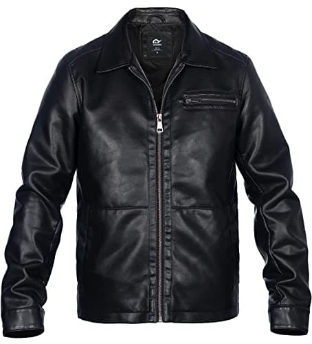 Whattry Men's Padded Faux Leather Windbreaker Jacket with Hood