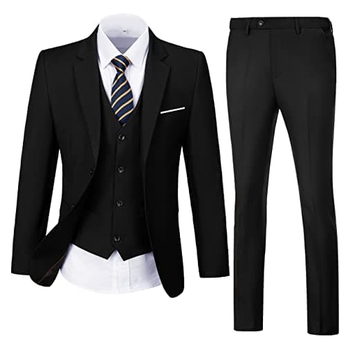 Lynerun Mens Solid Two Button Slim Fit Suit Set for Formal Weddings Business