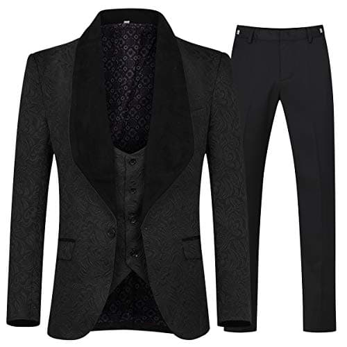 YFFUSHI Men's Slim Fit Jacquard Tuxedo 3-Piece Suit