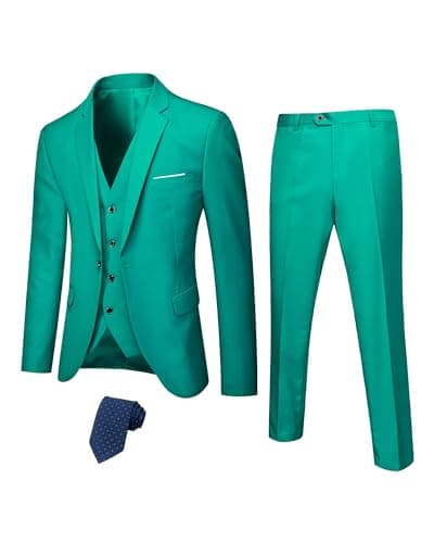 Hihawk Men's Slim Fit 3-Piece Stretch Suit with Blazer, Vest, Pants, and Tie