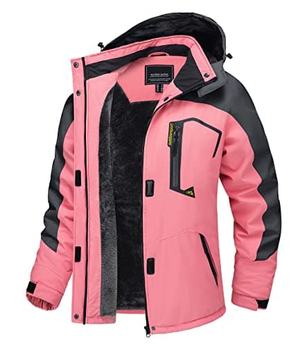TACVASEN Women's Winter Waterproof Ski Jacket with Hood and Fleece Liner