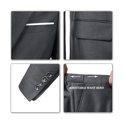 ZKHOECR Men's Slim Fit 3-Piece Suit Set for Business and Weddings