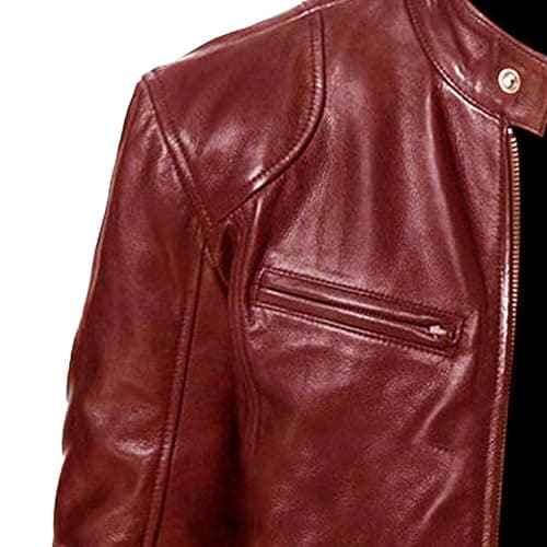 Men's Lightweight Faux Leather Zip Up Motorcycle Bomber Jacket PU Coat