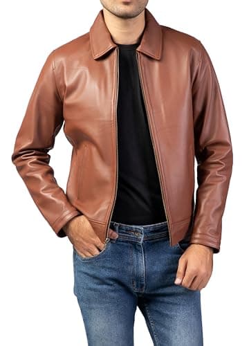 Premium Leather Jacket for Men - Classic Polo Collar Style for Everyday Wear