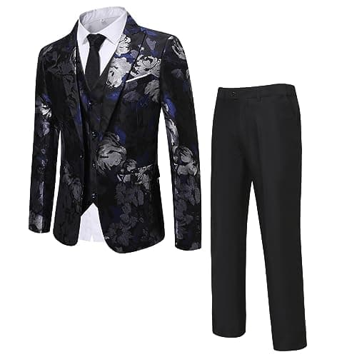 Cloudstyle Men's Modern 3-Piece Suit Blazer Vest Pants Floral Notched Lapel