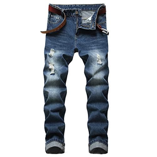 COOSVEN Men's Ripped Slim Straight Denim Jeans with Holes