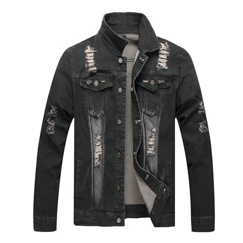 QIMYUM Men's Distressed Slim Denim Jean Jacket