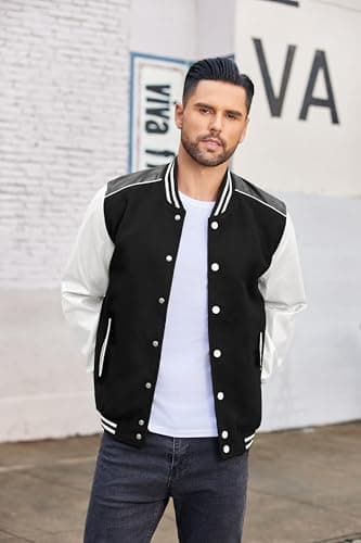 COOFANDY Mens Varsity Leather Sleeve Baseball Jacket Coat