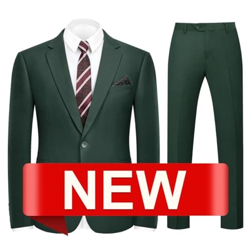 WYWK Men's Slim Fit 2-piece Suit Solid Color Blazer and Pants Tie Wedding Business Party
