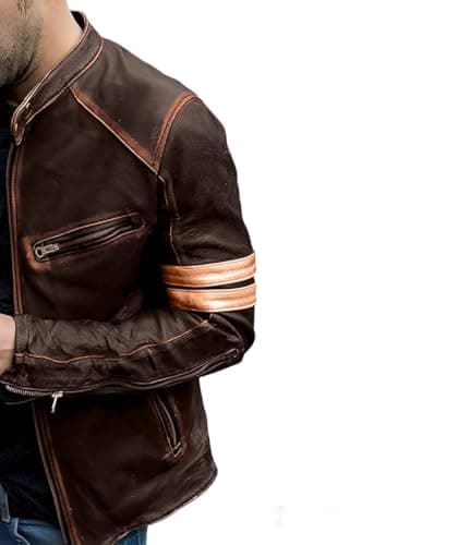 Genuine Lambskin Distressed Black Leather Jacket for Men - Café Racer Style