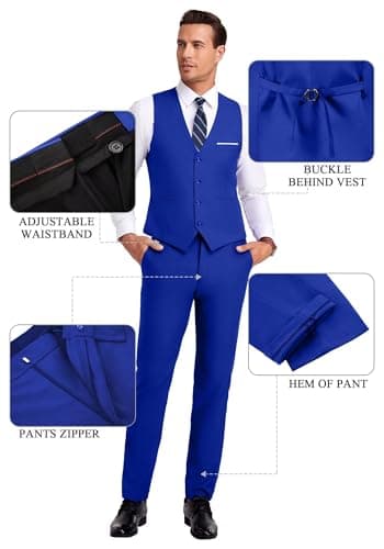 Mrbuerly Men's Slim Fit 3-Piece Suit for Groomsmen with Tie and Pants XS/36-30