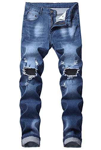 Slim Fit Ripped Distressed Stretch Jeans for Men