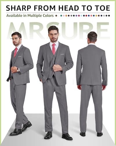 MrSure Men’s Slim Fit Tuxedo 3-Piece Suit_Blazer_Vest_Pants_Tie Party_Wedding_Business
