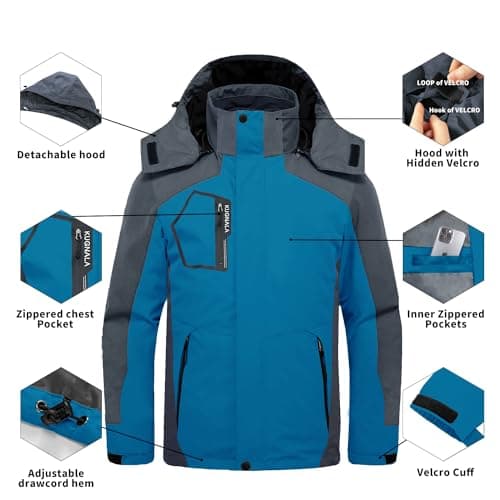 Kugnala Men's Winter Waterproof 3 in 1 Warm Snow Fleece Jacket S-6XL