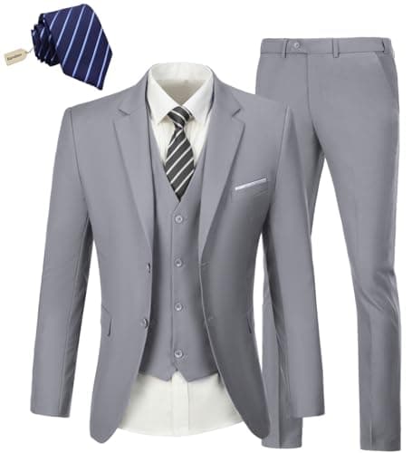 KLAYOVE Men's Slim Fit 3-Piece Wedding Tuxedo Set with Blazer, Vest, Pants, and Tie