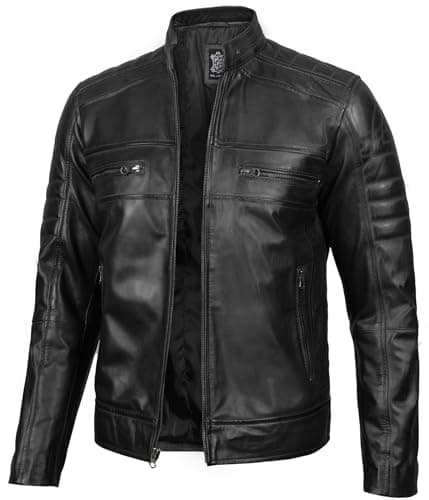 Decrum Men's Cafe Racer Leather Jacket - Real Lambskin Fashion