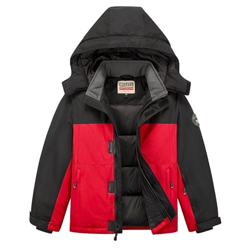 WULFUL Kids' Waterproof Fleece Ski Jacket - Warm Hooded Winter Coat for Boys and Girls