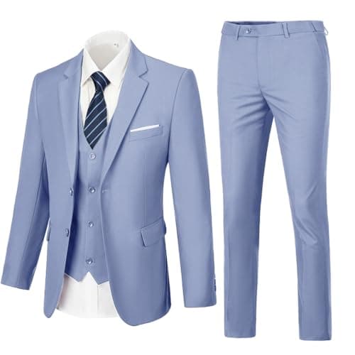 WOMS Mens Slim Fit 3 Piece Suit Set 2 Button Blazer Vest Pants