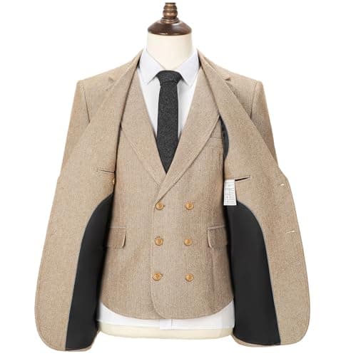 Tuikayoo Mens Formal Tweed Wool 3 Piece Slim Fit Suit Prom Tuxedo Groomsmen
