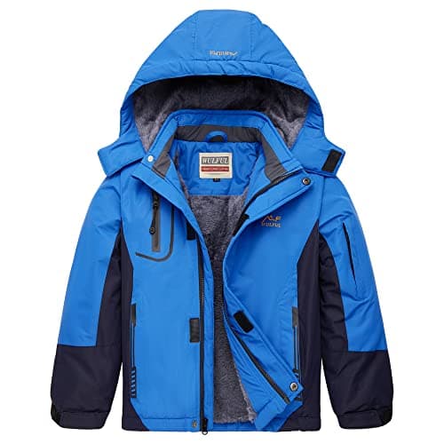 WULFUL Boys' Waterproof Fleece Hooded Ski Jacket