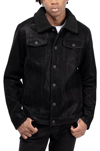 X RAY Men's Hooded PU Leather Jacket, Black, Large