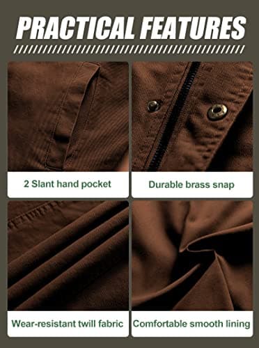 Pursky Men's Canvas Cotton Casual Field Jacket with Removable Hood