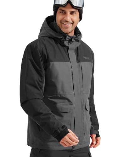 FREE SOLDIER Men's Waterproof Winter Ski Jacket with Hood and Fleece Lining