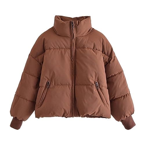 YMADREIG Women's Winter Cropped Down Jacket Zip-Up Padded Coat