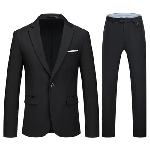 KUDMOL Men's Slim Fit 2-Piece Casual One-Button Solid Suits for Business and Wedding Party