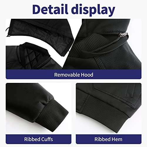 UNTMENU Men's Stand Collar Zip-Up Leather Motorcycle Jacket With Hood