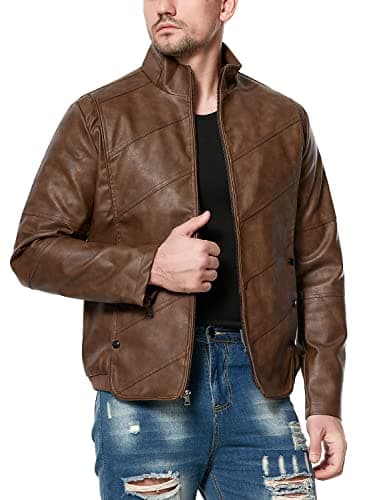 HOOD CREW Mens Lightweight Faux Leather Motorcycle Jacket