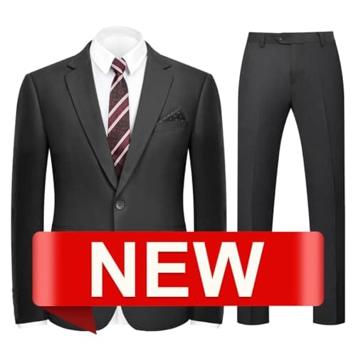 WYWK Men's Slim Fit 2-piece Suit Solid Color Blazer and Pants Tie Wedding Business Party