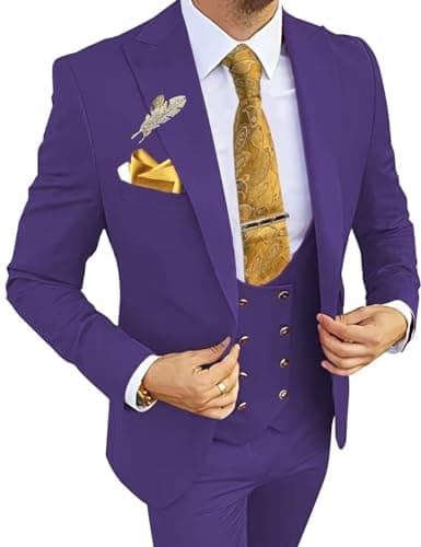 Wangyue Men's 3-Piece Slim Fit Double Breasted Suit for Business, Weddings & Proms