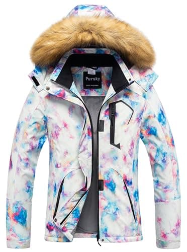 Pursky Women's Waterproof Winter Ski Jacket with Fur Hood
