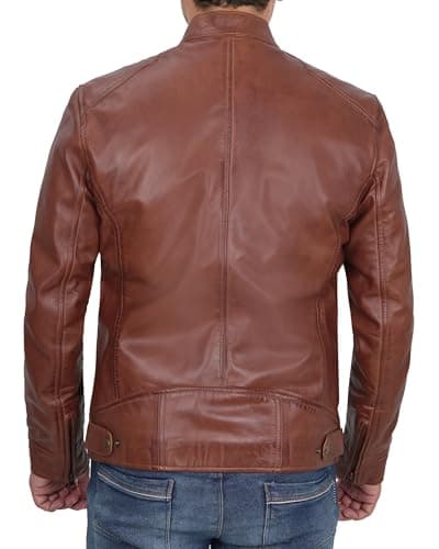 Decrum Men's Real Lambskin Cafe Racer Leather Jacket