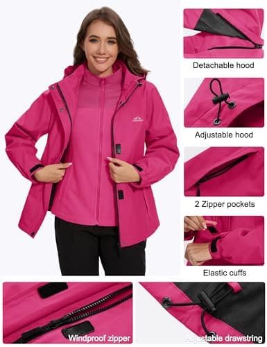 MAGCOMSEN Women's 3-in-1 Water Resistant Ski Jacket Winter Snow Coat